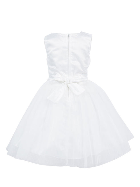 Girls Lala & Erina White Satin Tulle Sequin Patch Flower Girl Dress 2-12 SophiasStyle.com back